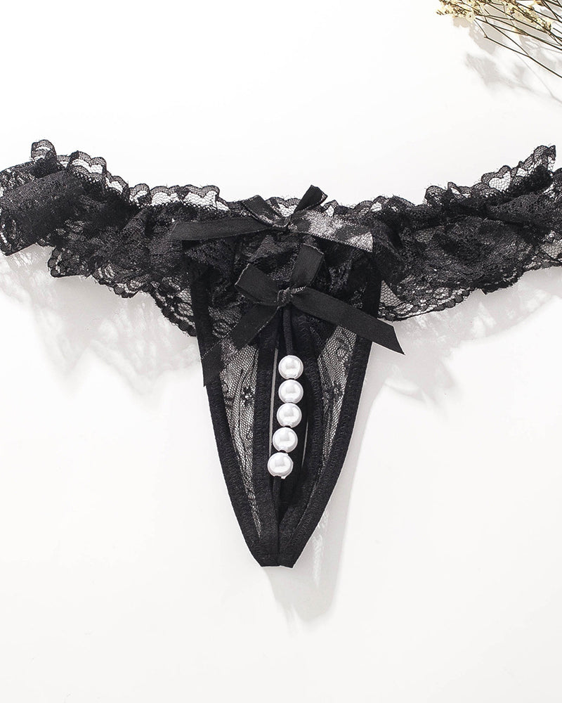 Lace Crotchless Massage Pearl Sexy Thong