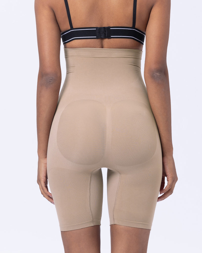 Women's Mid-Rise Seamless Tummy-Control Butt Lift Height-Shaping Elastic Tight Shorts