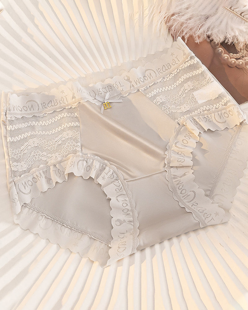 Mid-Rise Antibacterial Crotch Breathable Seamless Lace Satin Briefs