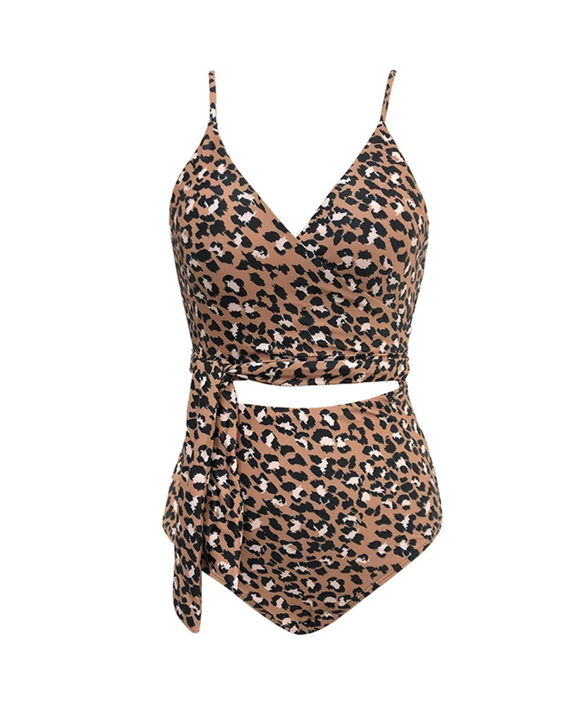 Women's V-neck Wrap Cross Strap Sexy Hollow One-Piece Swimsuit