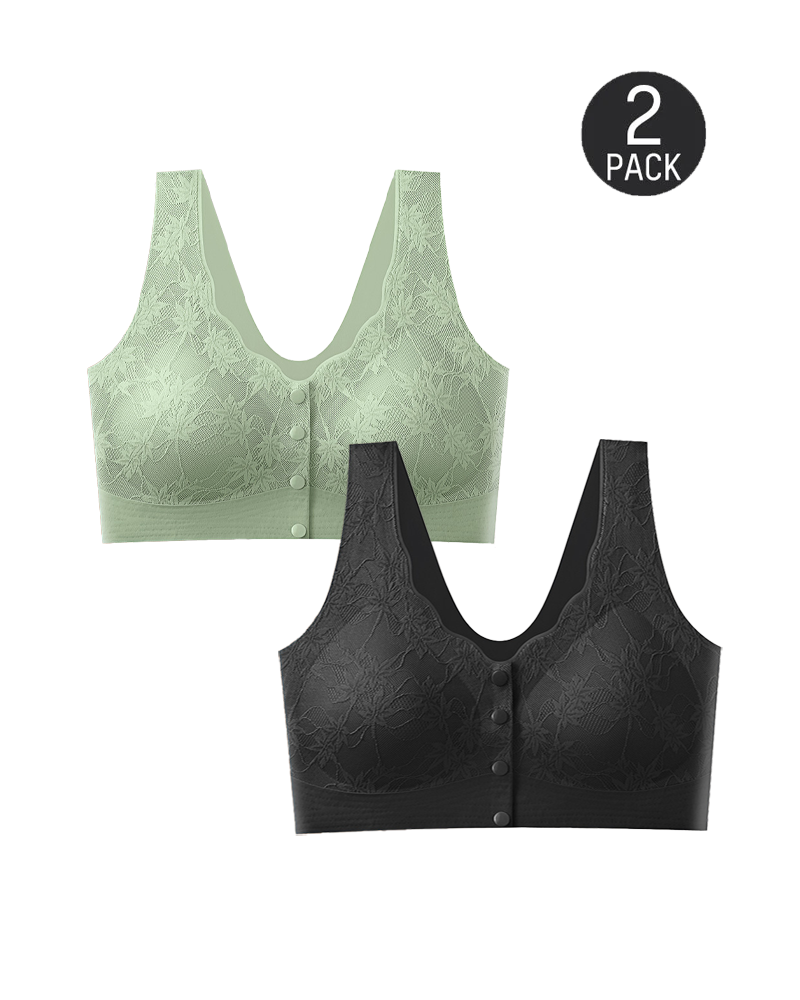 Women's Front Button Lace Seamless Push-Up Breathable Bra