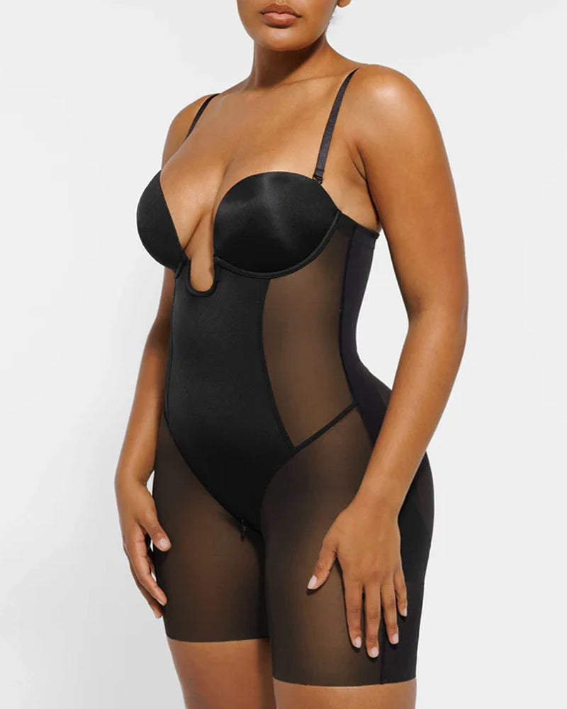 Women's Adjustable Straps Deep V Tummy Control Backless Crotch Zipper All-in-One Body Shaper