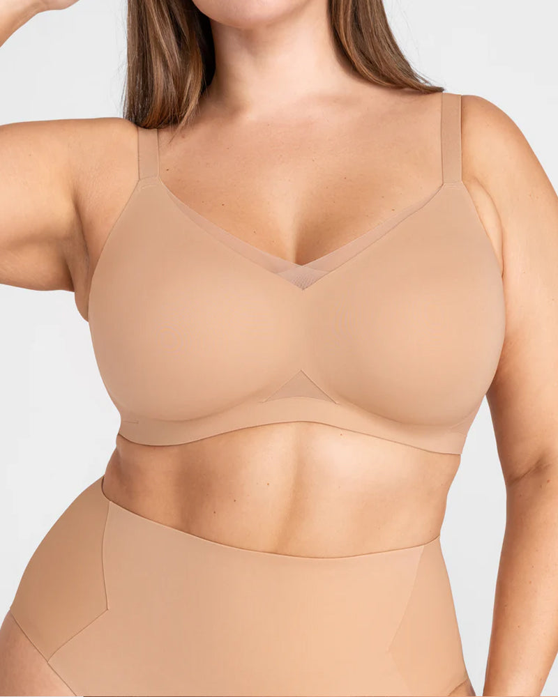 Women's V-Neck Mesh Gathered Seamless Comfortable Cross Bra