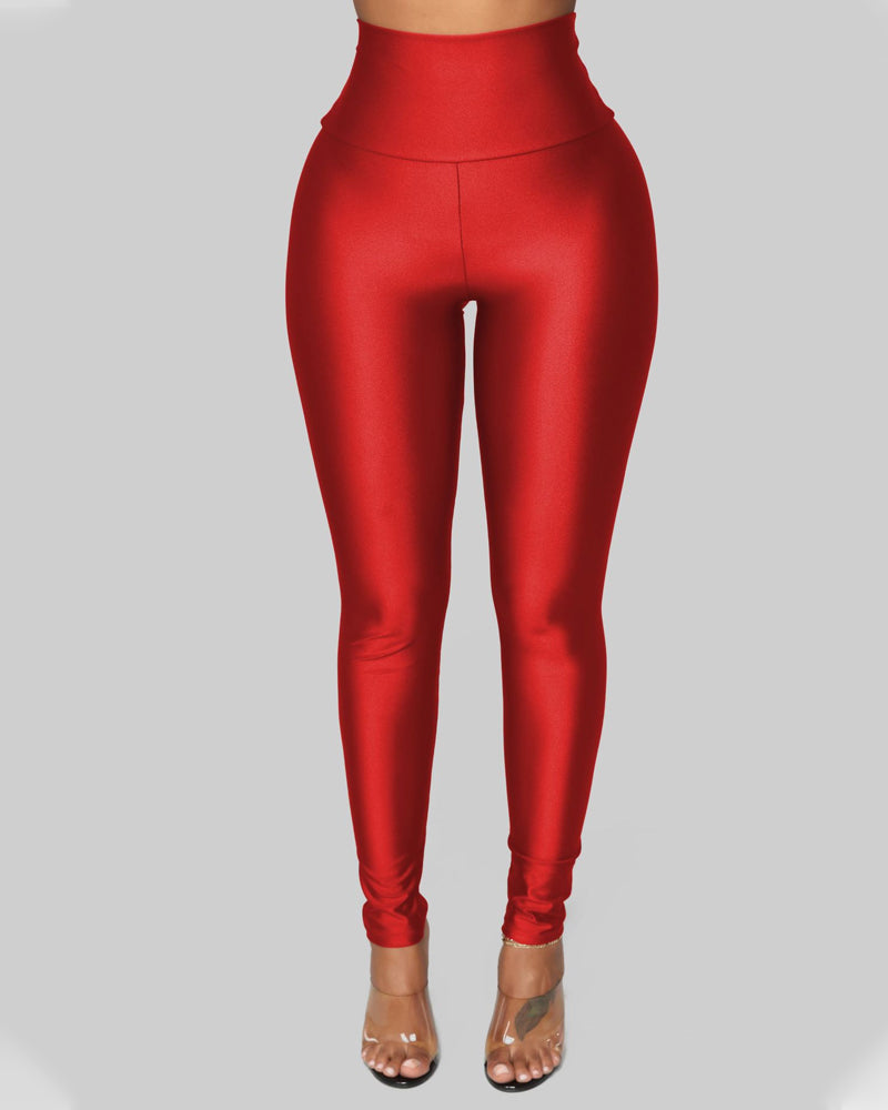 High-Waisted Elastic Colorful Glossy Solid Color Sports Yoga Tights