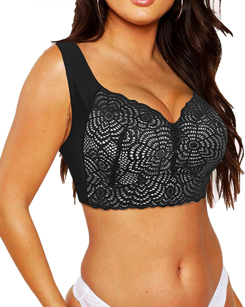 Full-Figure Seamless Lace Cut-Out Bra