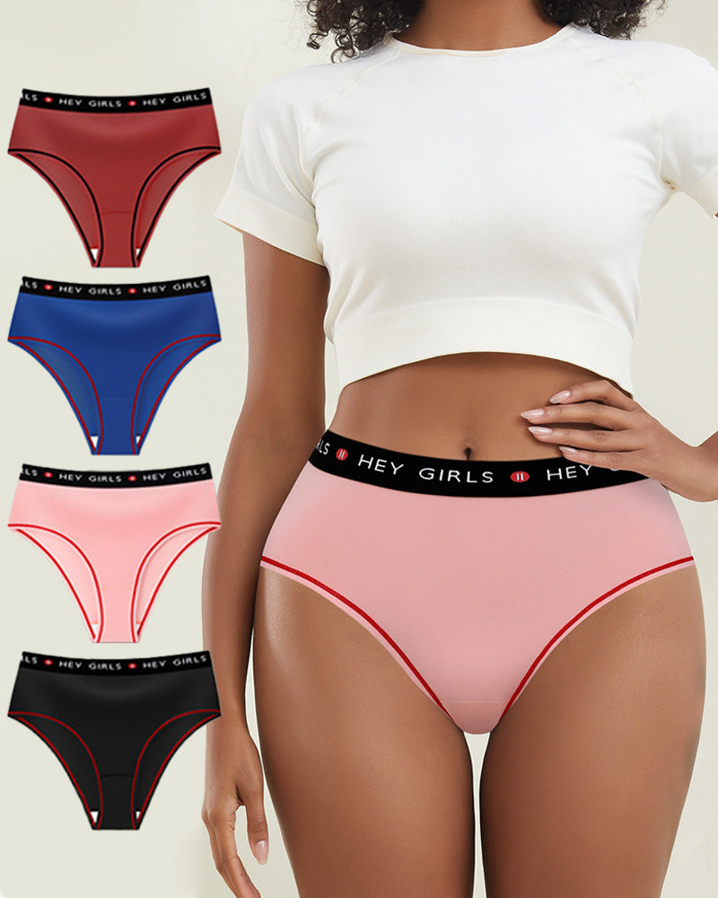 Mid-Rise Letter Color Block Elastic Breathable Comfortable Briefs