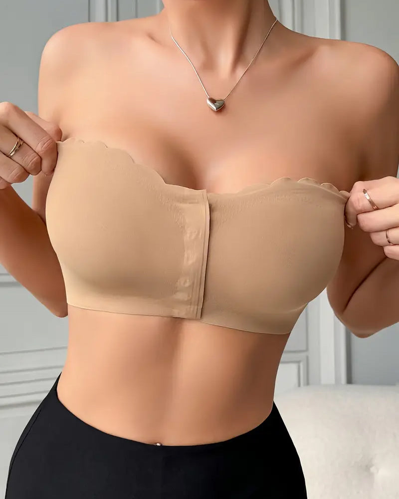 Women's Seamless Strapless Front Buckle Comfort Push Up Bra