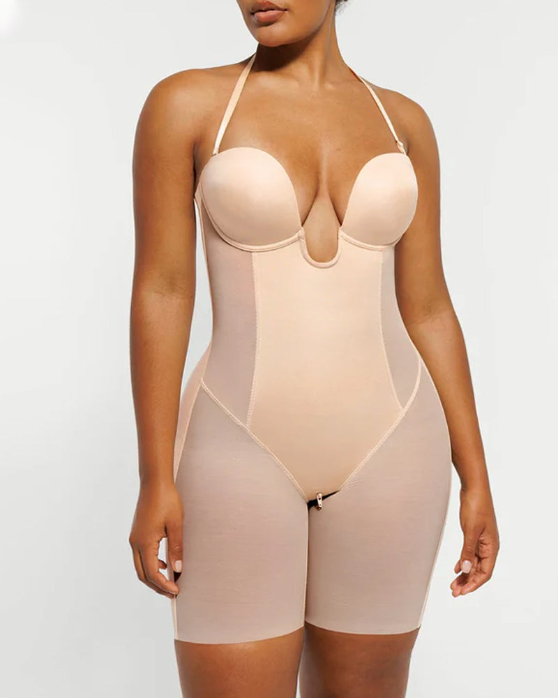 Women's Adjustable Straps Deep V Tummy Control Backless Crotch Zipper All-in-One Body Shaper