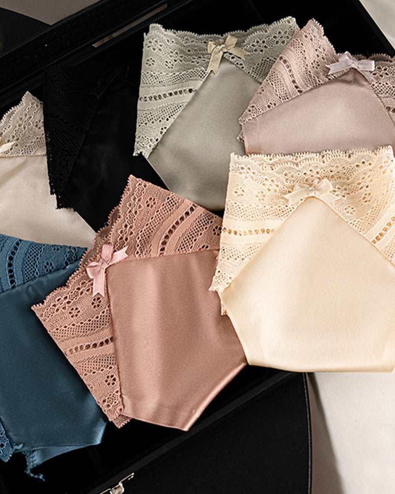 Low-Waist Seamless Sexy Lace Satin Stitching Briefs