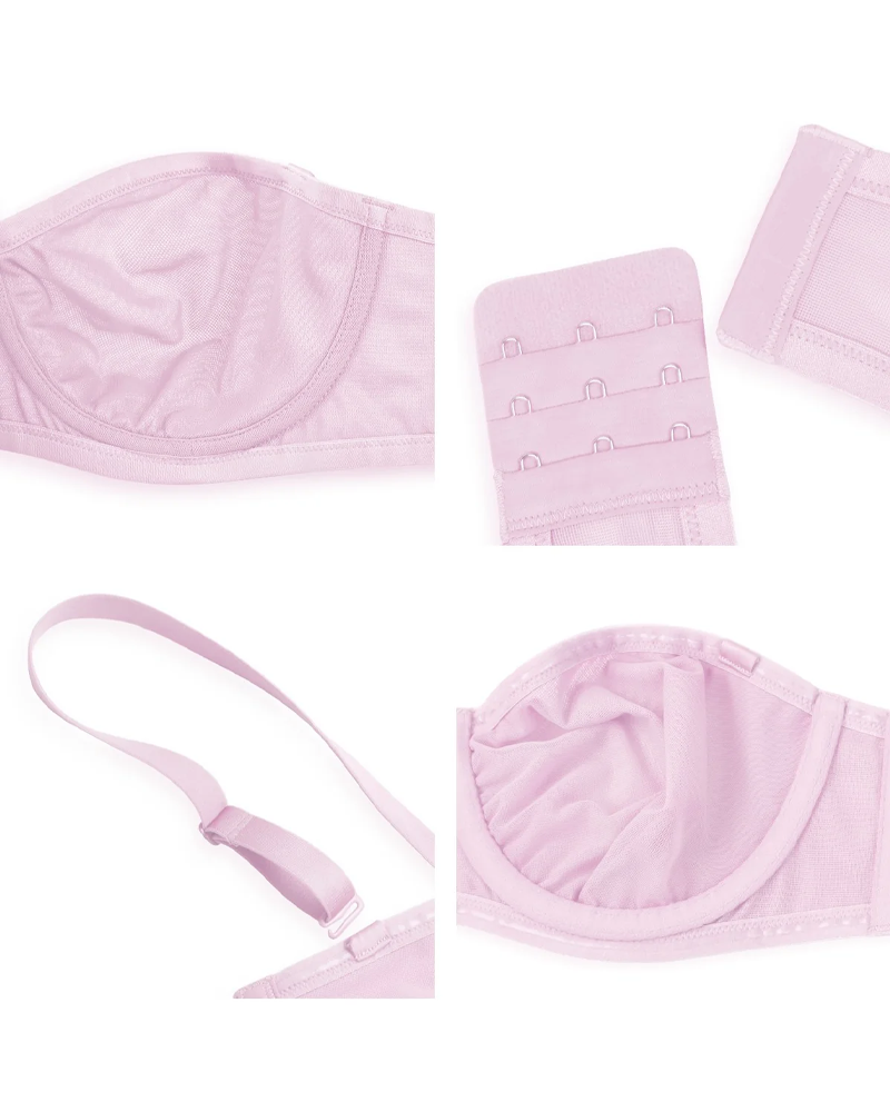 Women's Sheer Mesh Unlined Underwire Adjustable Removable Straps Half Cup Bra