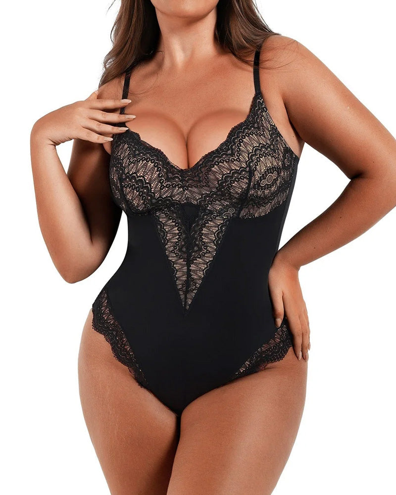 Women's Lace V Neck Tummy Control Bodysuit