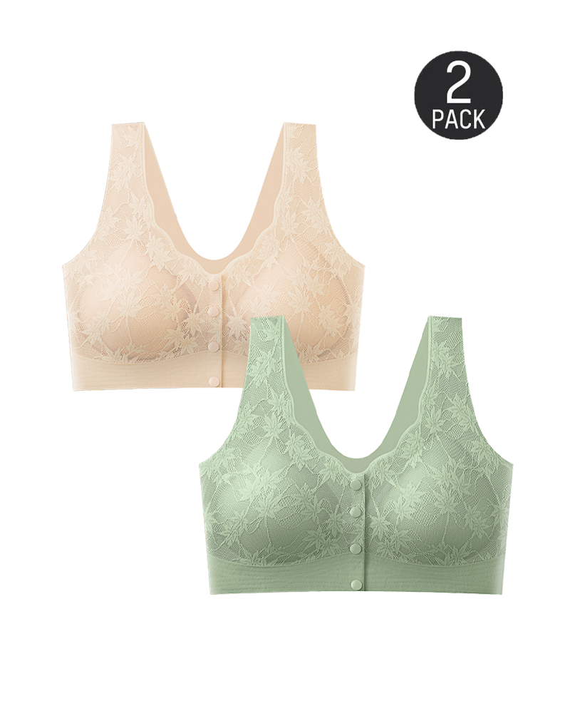 Women's Front Button Lace Seamless Push-Up Breathable Bra