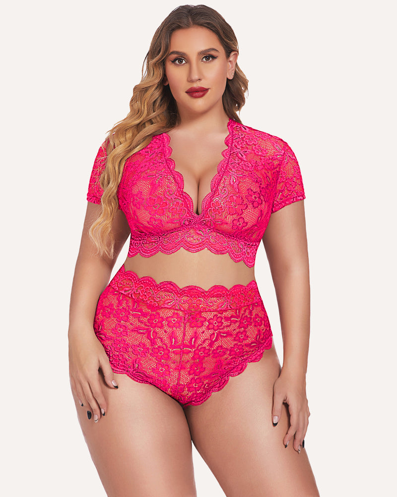 Plus Size Floral Lace Trim Set