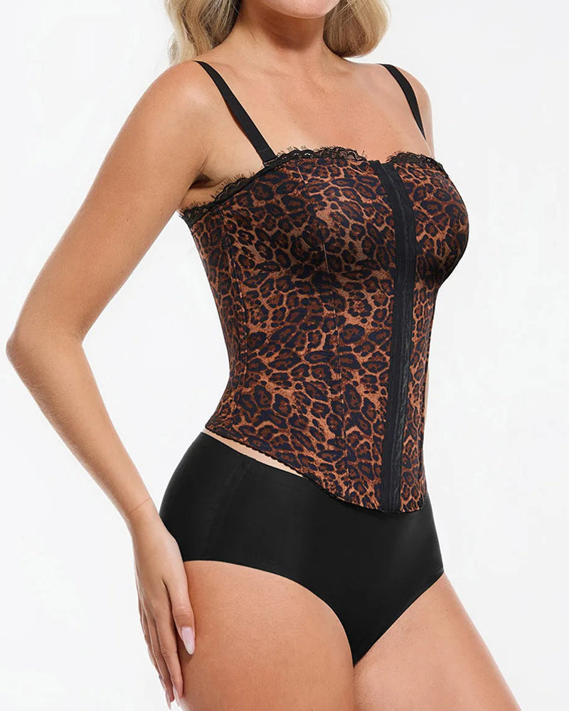 Sexy Leopard Mesh Removable Straps Shaping Corset Top