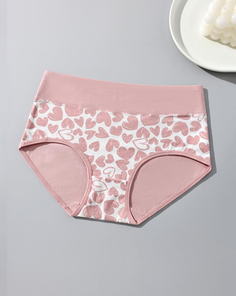 Women's Breathable Soft Love Heart Cotton Printed Panties