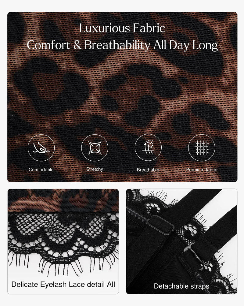 Sexy Leopard Mesh Removable Straps Shaping Corset Top