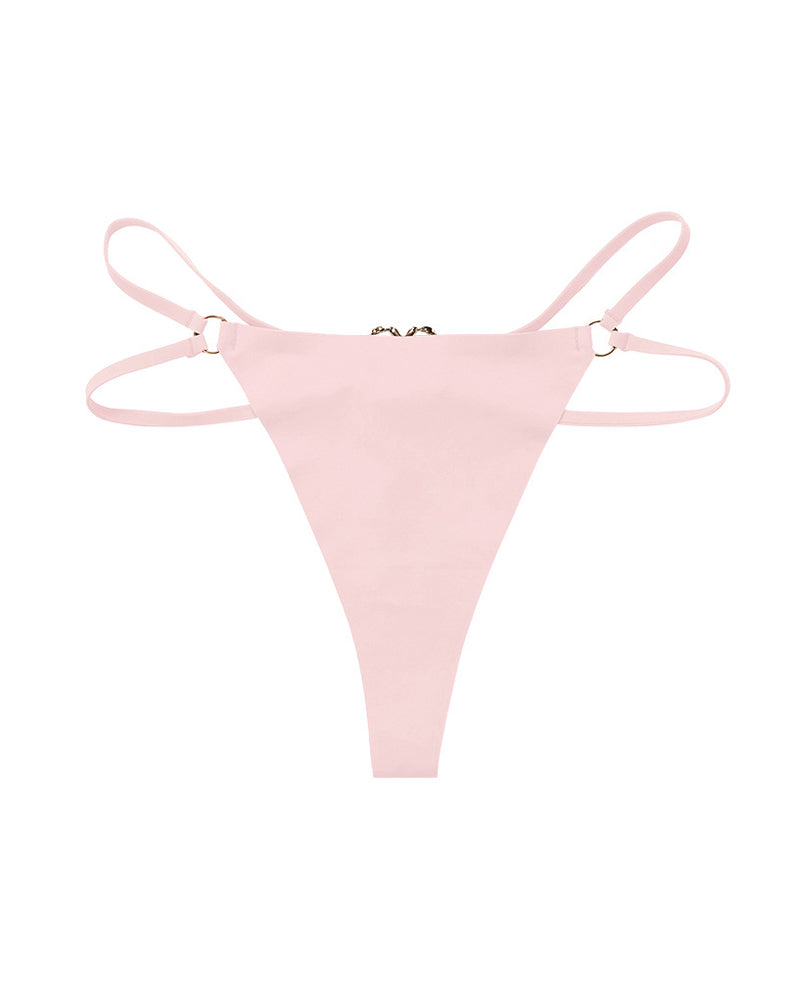 Seamless Double-Strap Heart Metal Ring Design Sexy Thong
