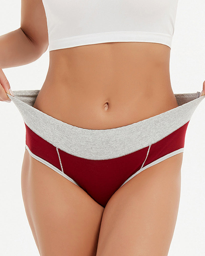 Women's Mid-Rise Colorblock Plus Size Cotton Butt Lifting Waist Briefs