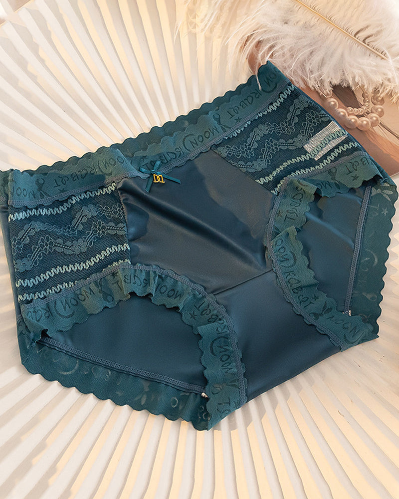 Mid-Rise Antibacterial Crotch Breathable Seamless Lace Satin Briefs