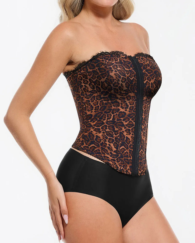 Sexy Leopard Mesh Removable Straps Shaping Corset Top
