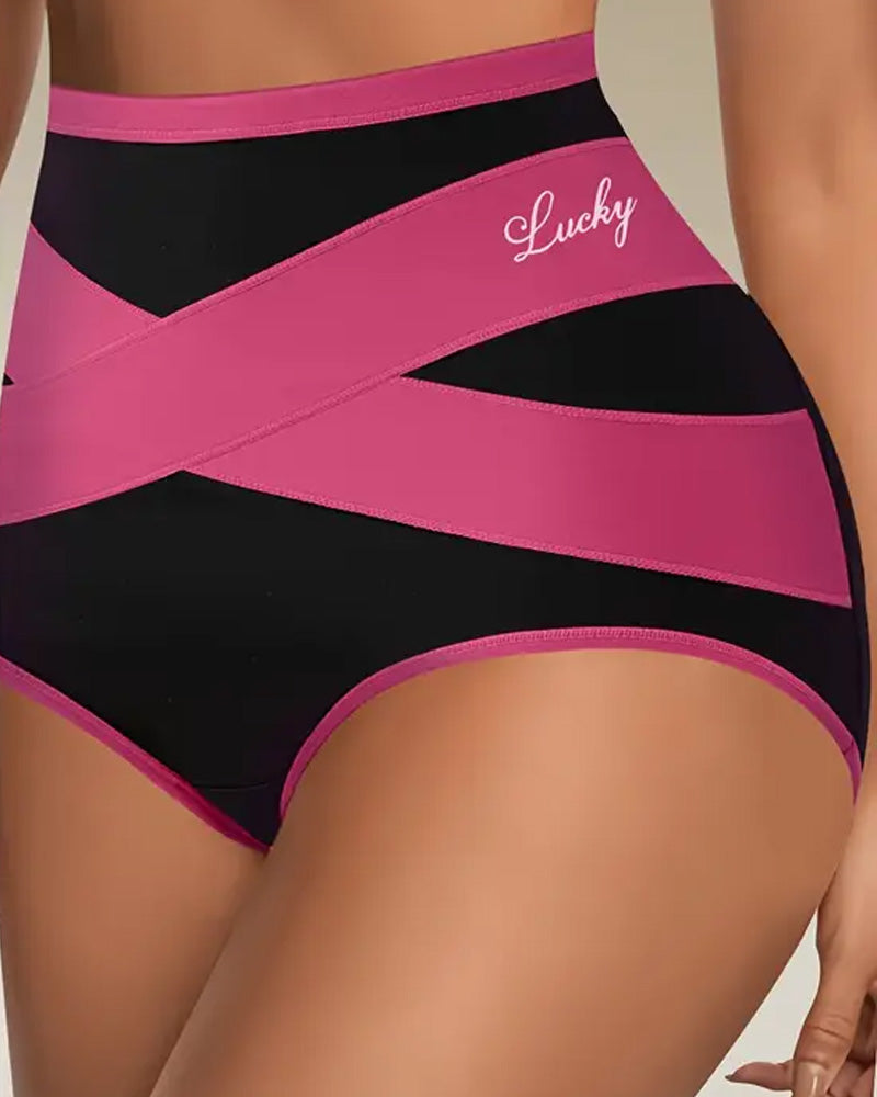 Milk Silk Cross Bandage Contrast Color High Waist Hip Lift Tummy Control Briefs