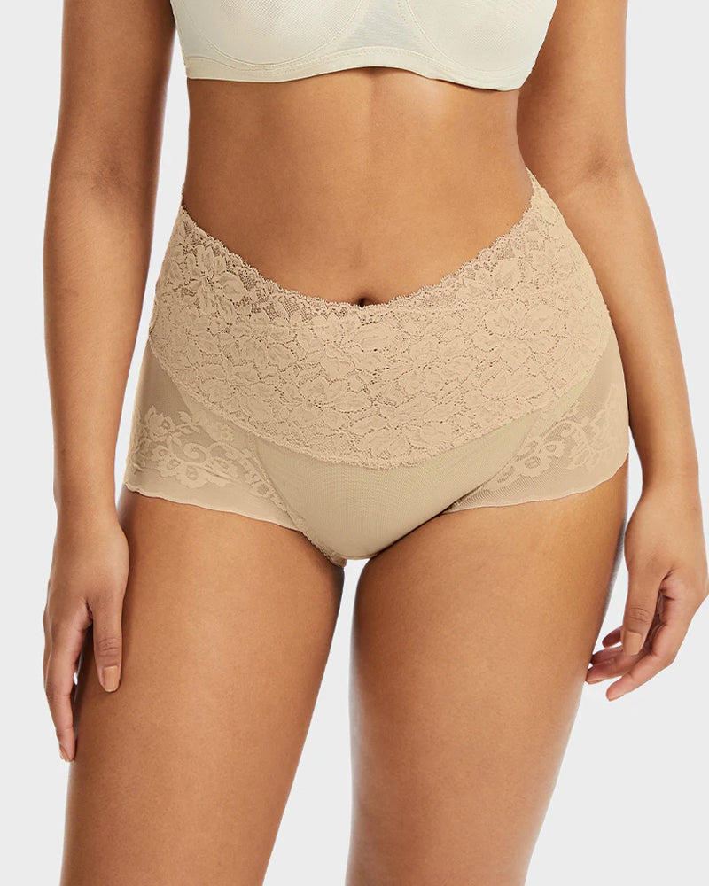 3-Pack High-Waist Lace V-Shaped Breathable Tummy-Control Panties