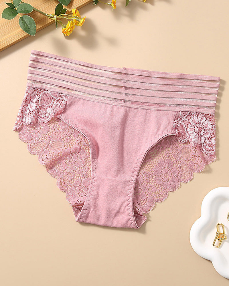Women's Sexy High Waist Tummy Control Seamless Flower Lace Breathable Panties