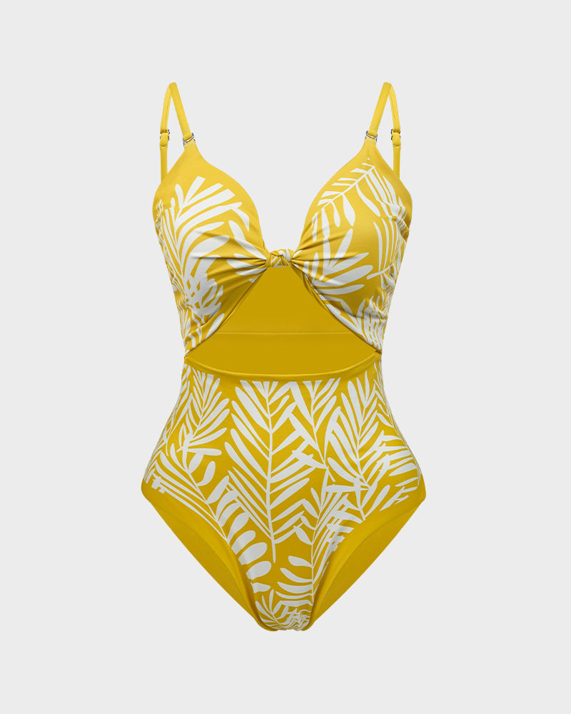 Reversible Palm Leaf Cut-Out One-Piece Swimsuit