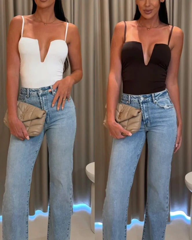 Women's Deep V Neck Tummy Control Backless Bodysuit