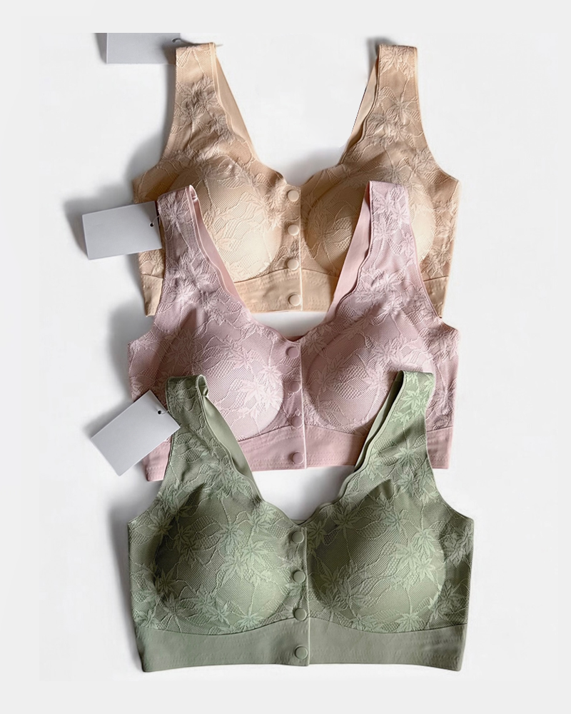 Women's Front Button Lace Seamless Push-Up Breathable Bra