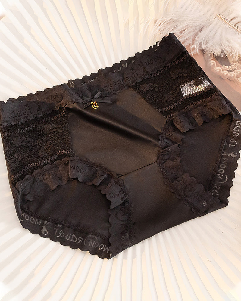 Mid-Rise Antibacterial Crotch Breathable Seamless Lace Satin Briefs