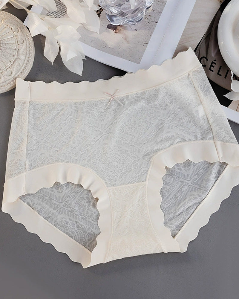 Women's Ice Silk Pure Cotton Antibacterial Crotch Thin Seamless Mid-Waist Breathable Lace Panties