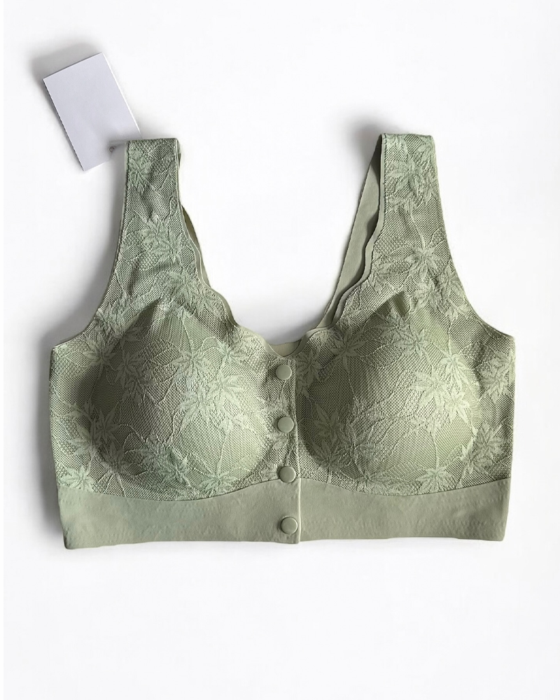 Women's Front Button Lace Seamless Push-Up Breathable Bra