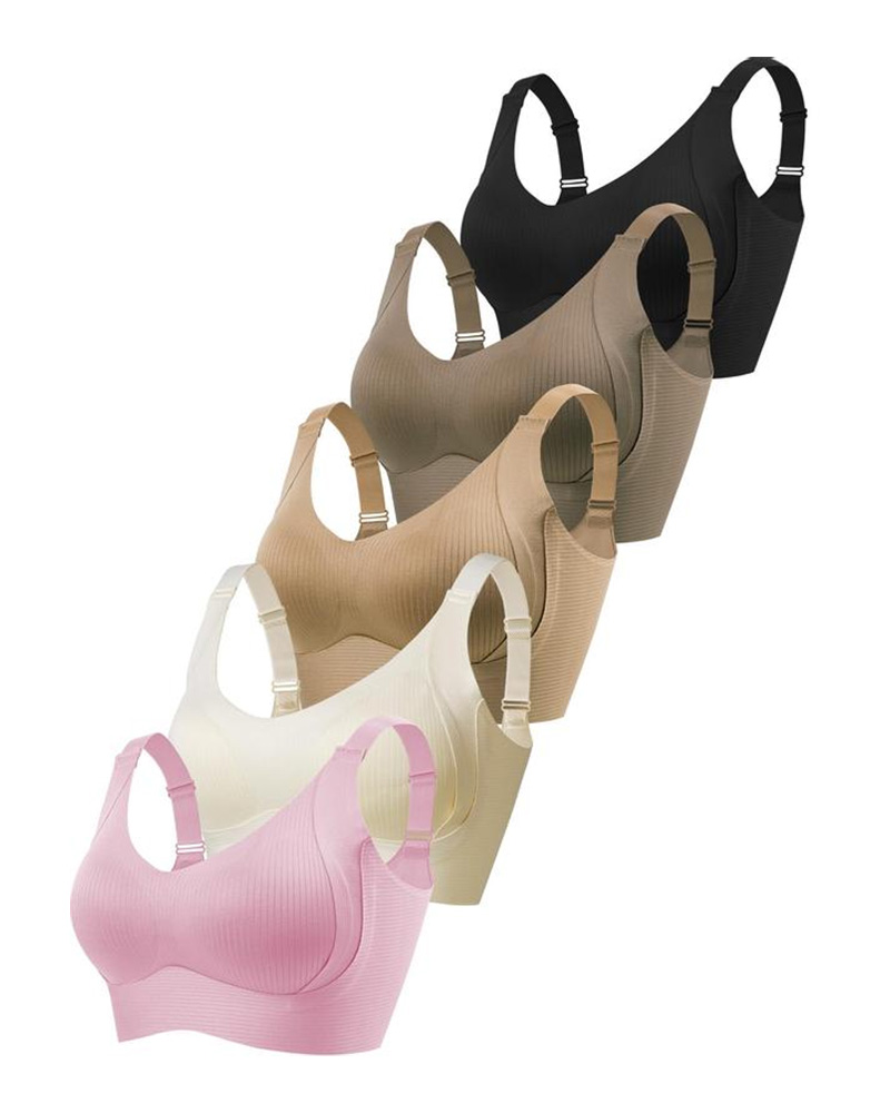 Women's Solid Color Four Rows Adjustable Wireless Bra
