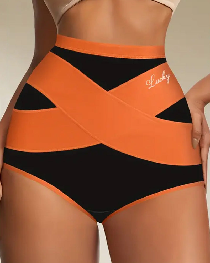 Milk Silk Cross Bandage Contrast Color High Waist Hip Lift Tummy Control Briefs