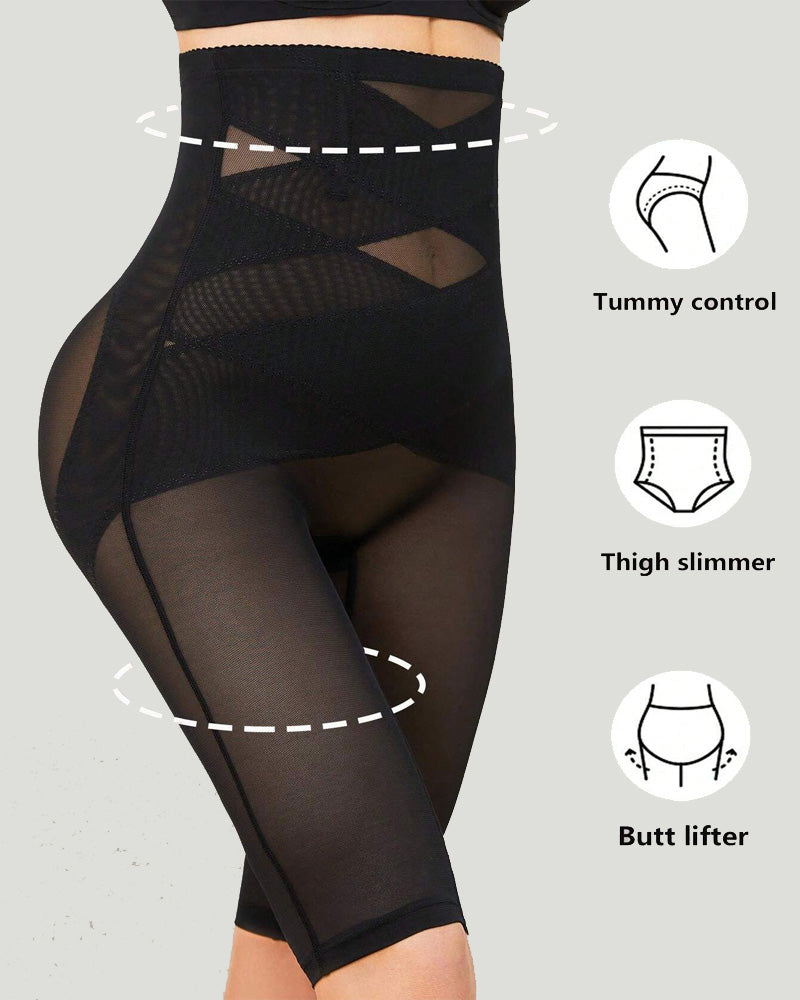 Women's Double Cross Mesh Seamless High Waist Tummy Lifting Buttocks Shaping Tights