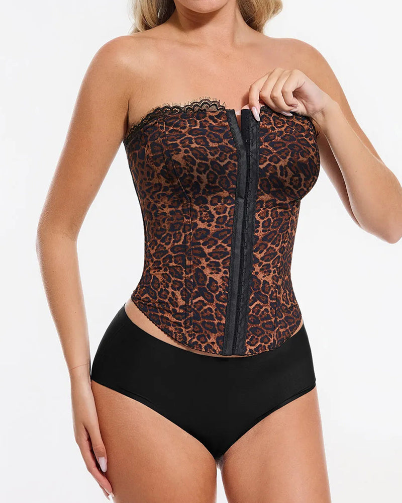 Sexy Leopard Mesh Removable Straps Shaping Corset Top