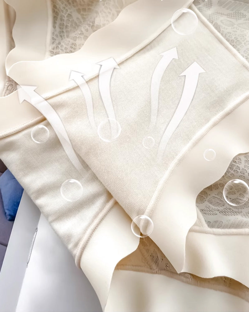 Women's Ice Silk Pure Cotton Antibacterial Crotch Thin Seamless Mid-Waist Breathable Lace Panties