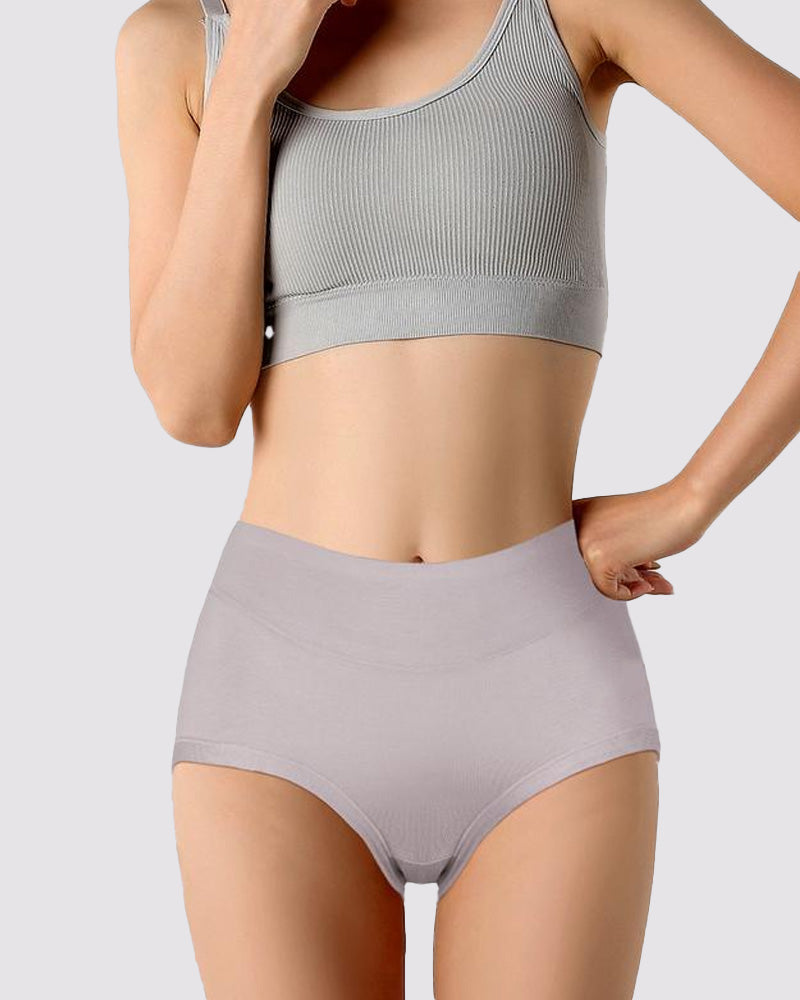 Women's High Waist Cotton Full Coverage Breathable Daily Solid Color Seamless Briefs