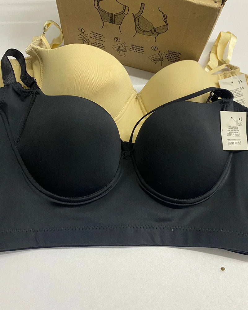 Solid Color Shaping Push-Up Bra With 6-Pin Buckle