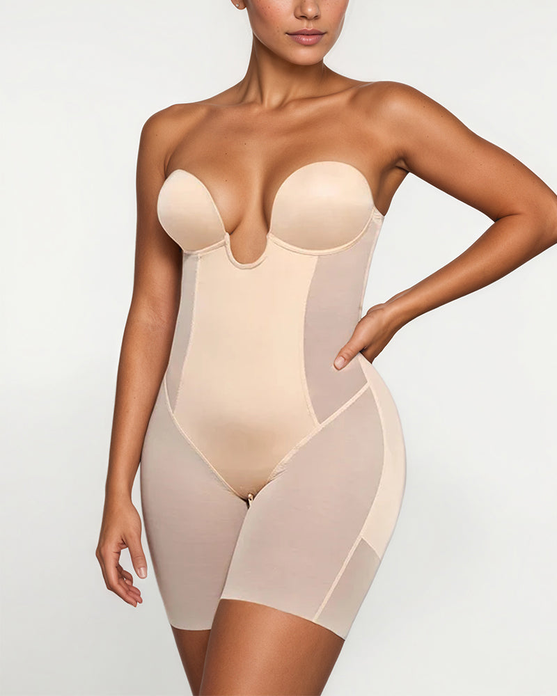 Women's Adjustable Straps Deep V Tummy Control Backless Crotch Zipper All-in-One Body Shaper