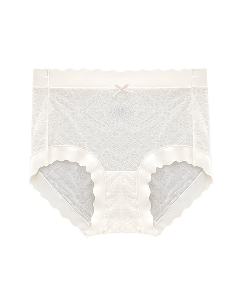 Women's Ice Silk Pure Cotton Antibacterial Crotch Thin Seamless Mid-Waist Breathable Lace Panties