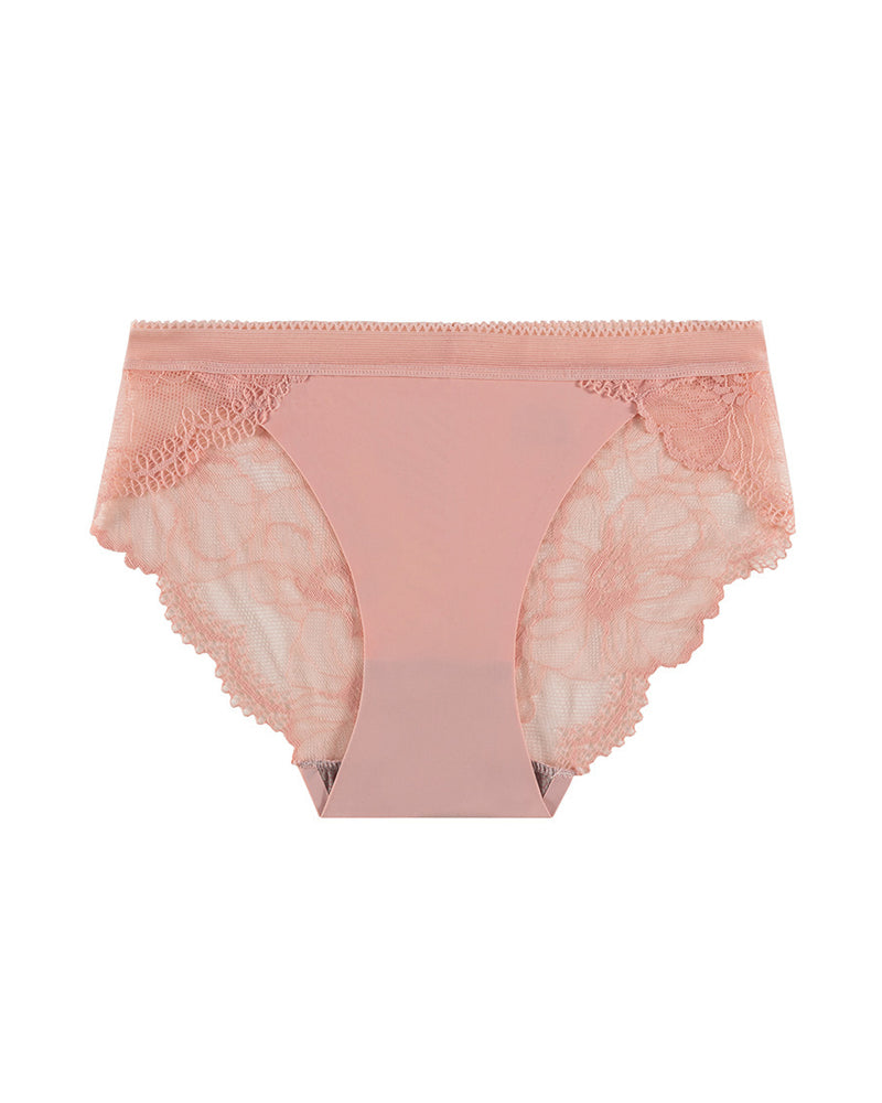 Sexy Mid-Waist Ice Silk Seamless Stitching Hollow Lace Cotton Crotch Breathable Panties