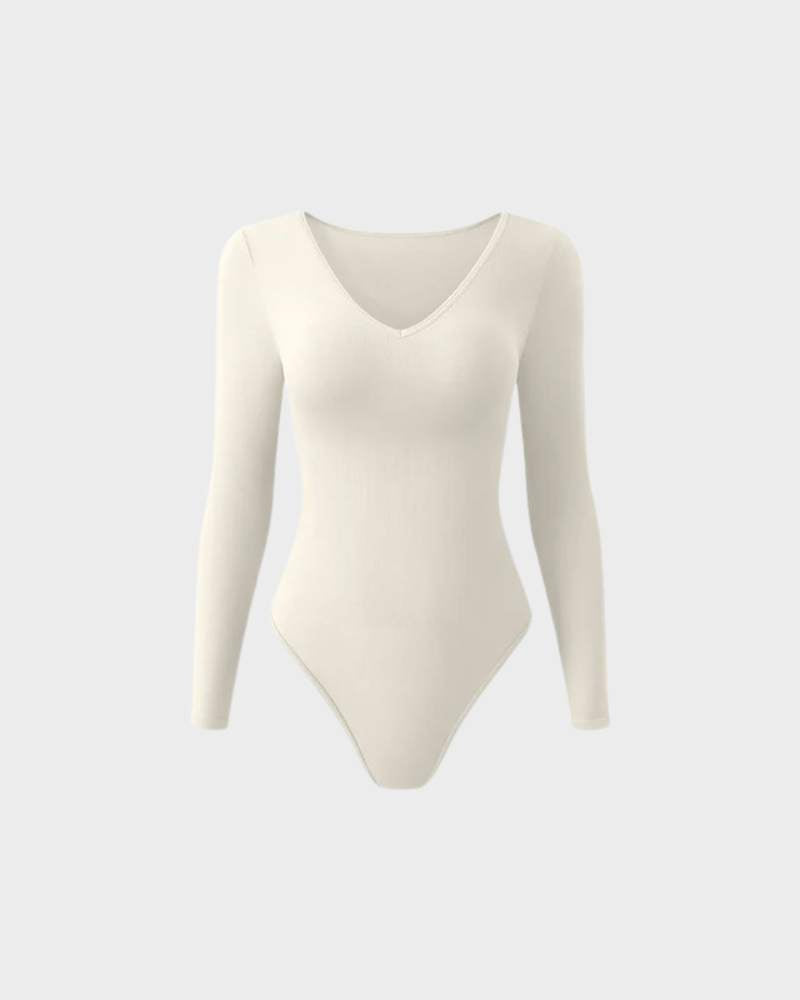 Floralshe® Sexy Ribbed V Neck Long Sleeve Bodysuits