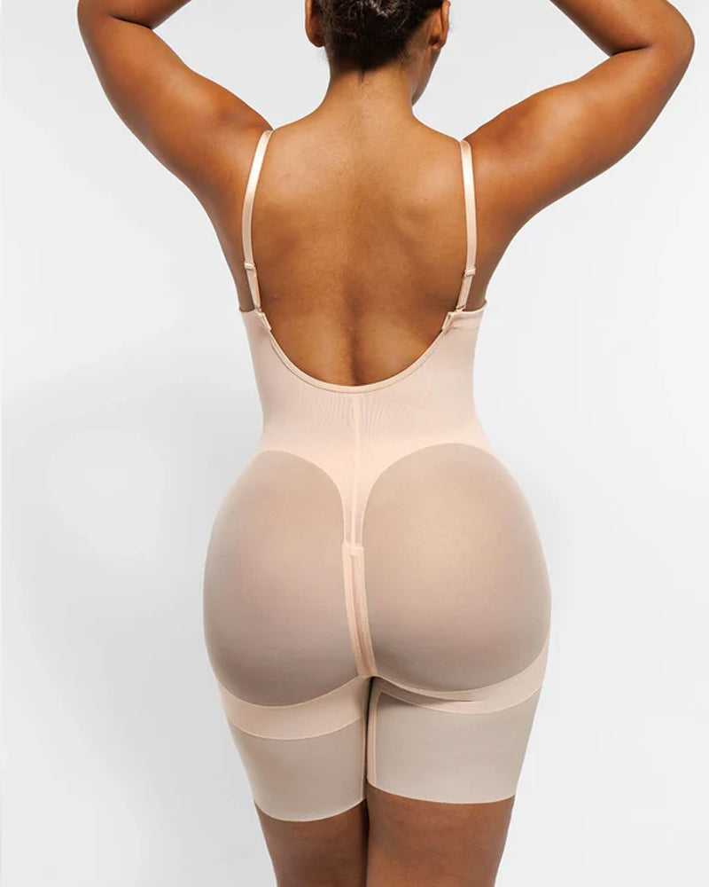 Women's Adjustable Straps Deep V Tummy Control Backless Crotch Zipper All-in-One Body Shaper