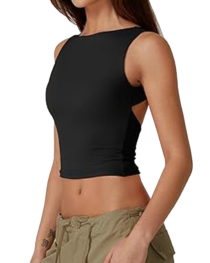 Women's Sexy Solid Color Seamless Backless Sleeveless Short Vest