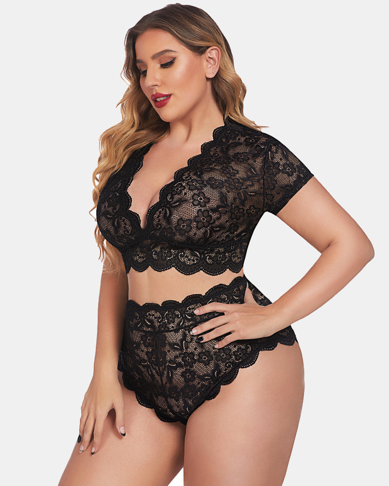 Plus Size Floral Lace Trim Set