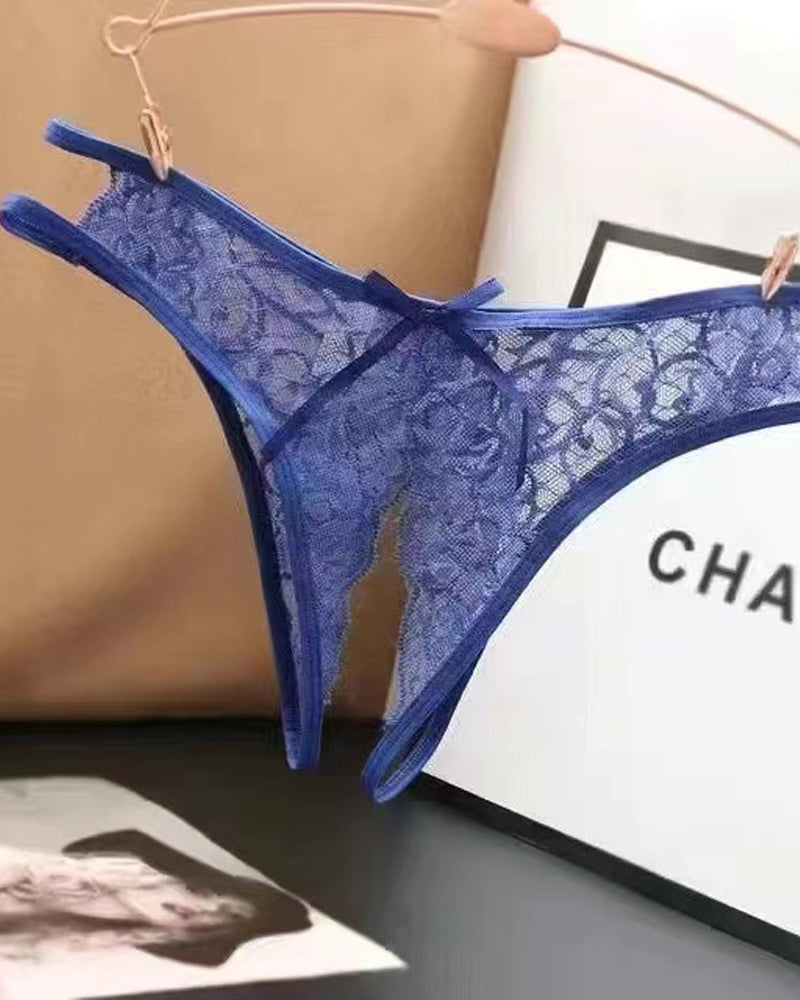 Women's Sexy Lace Open Crotch Hollow Low Rise Thong