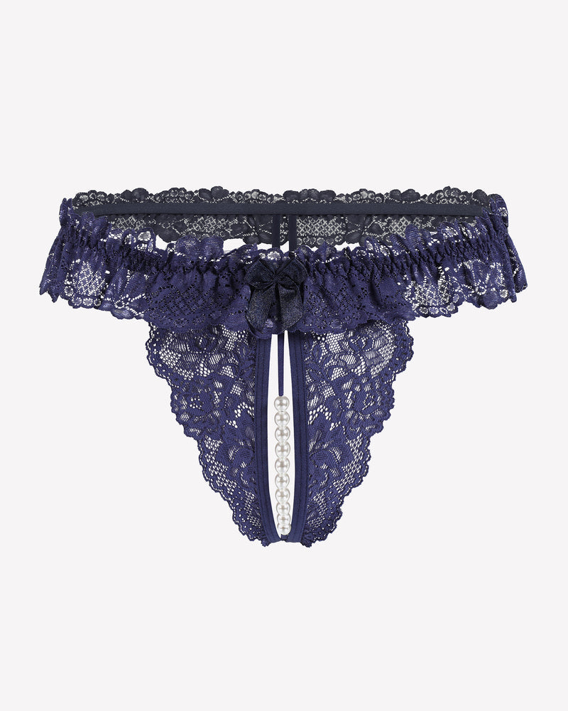 Lace Low Waist Thongs with Pearls Ball