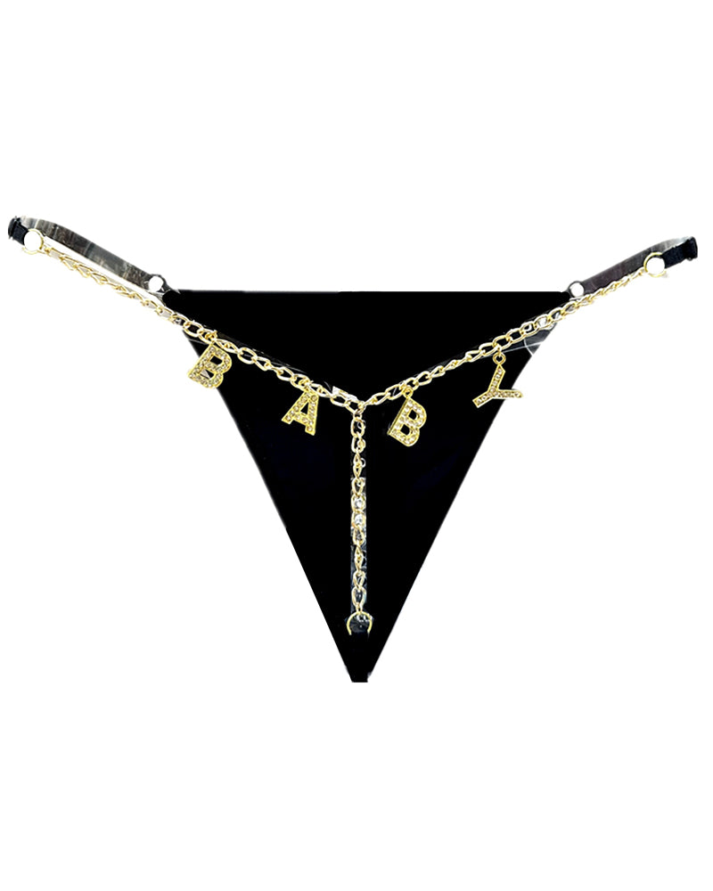 Sexy Gold Rhinestone Letter Chain Thongs